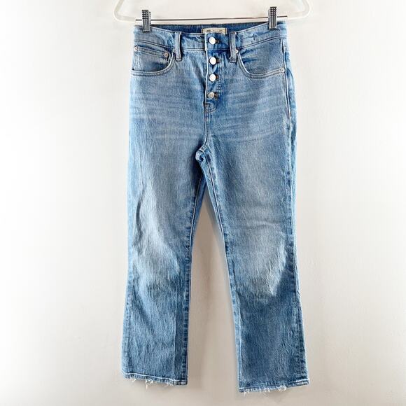 Madewell Mid Rise Cali Demi Boot Cropped Kick Flare Button Fly Jeans Blue 25 - Picture 2 of 6